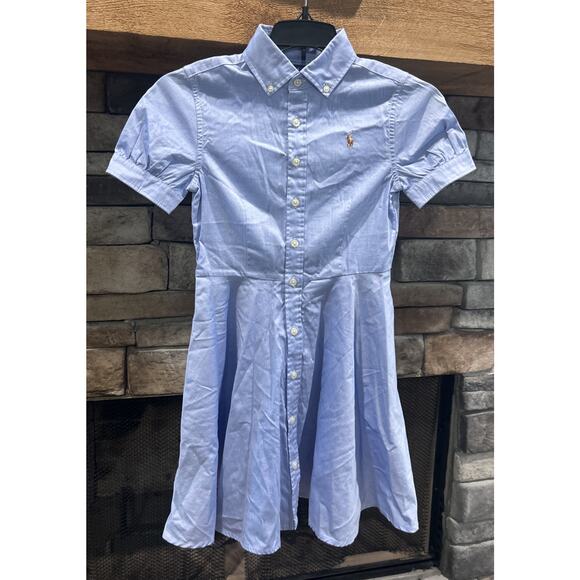 Girls RALPH LAUREN Chambray Blue A Line Button Up Dress Size 8 *C8 - Picture 1 of 5